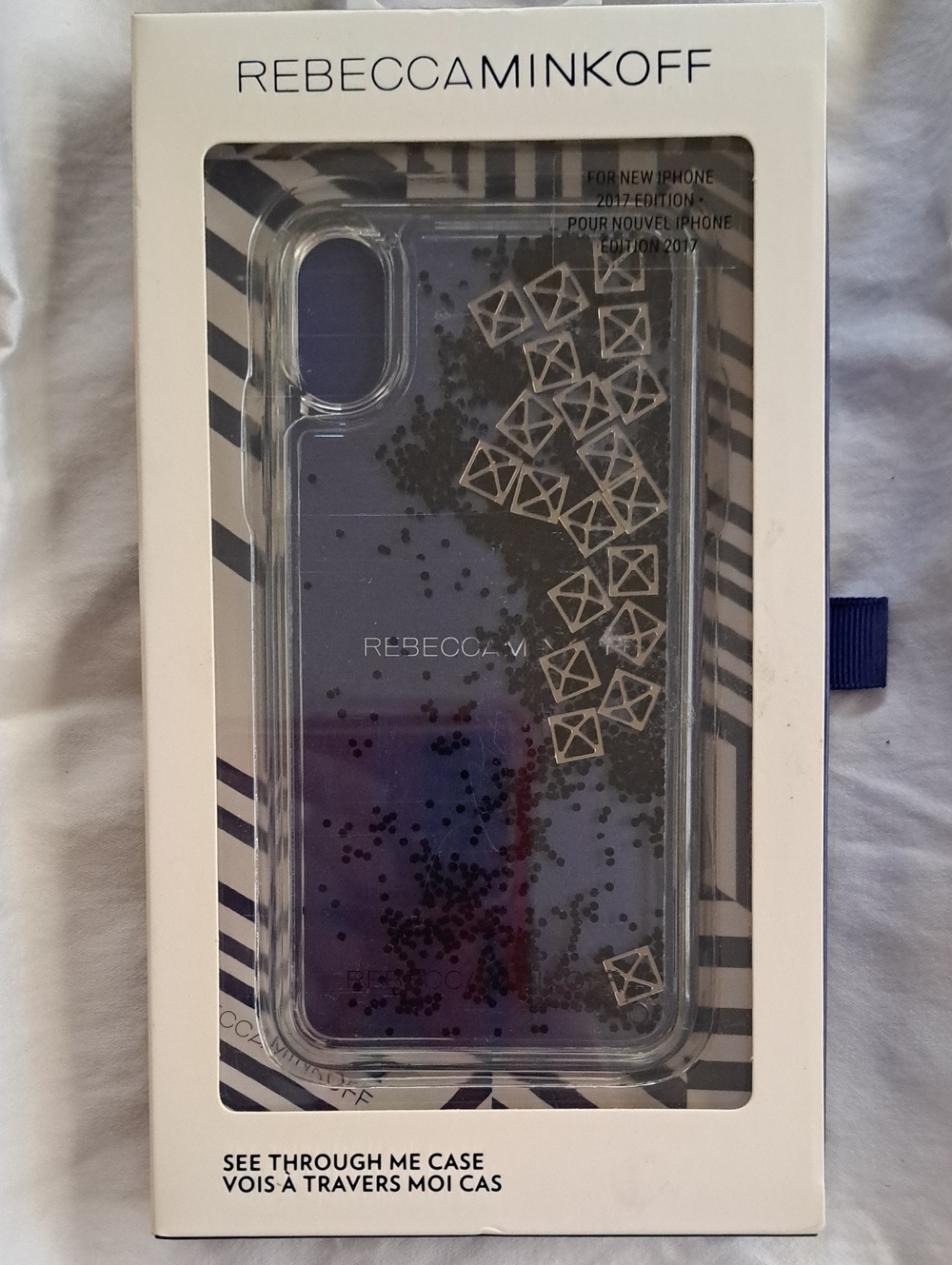 Rebecca Minkoff Clear Purple Glitter Floating Confetti iPhone Case I17